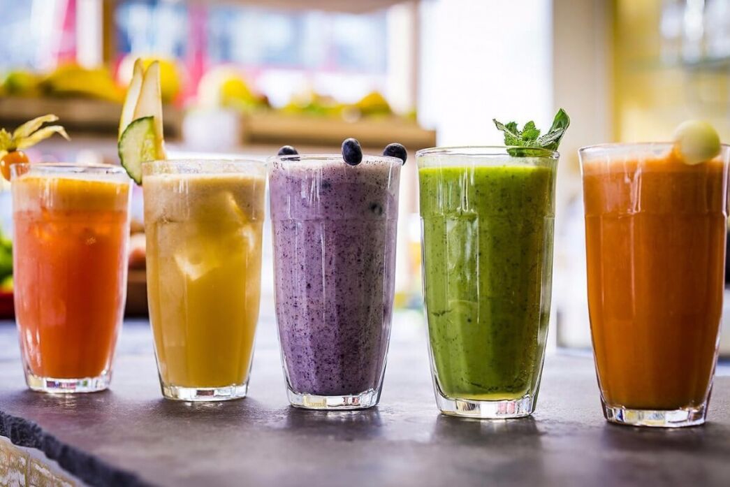 A variety of weight loss smoothies are prepared from fresh ingredients